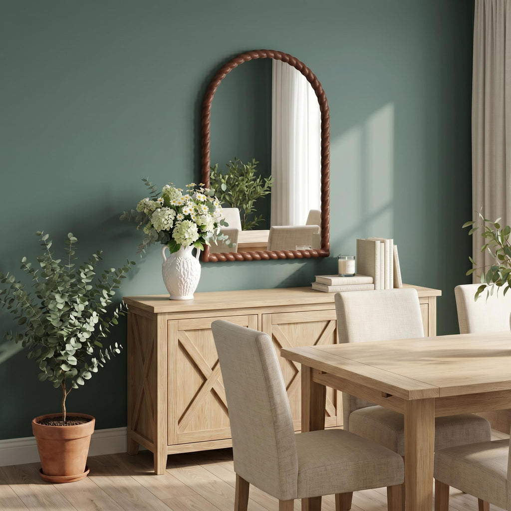 36"x24" Arched Solid Wood Farmhouse Decorative Wall Mirror
