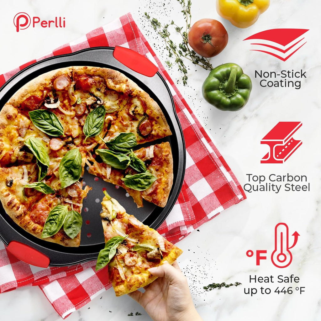Non-Stick 8-Piece Pan Set, BPA-Free Carbon Steel Bakeware Set with Silicone Handles, Stackable Kitchen Oven Set
