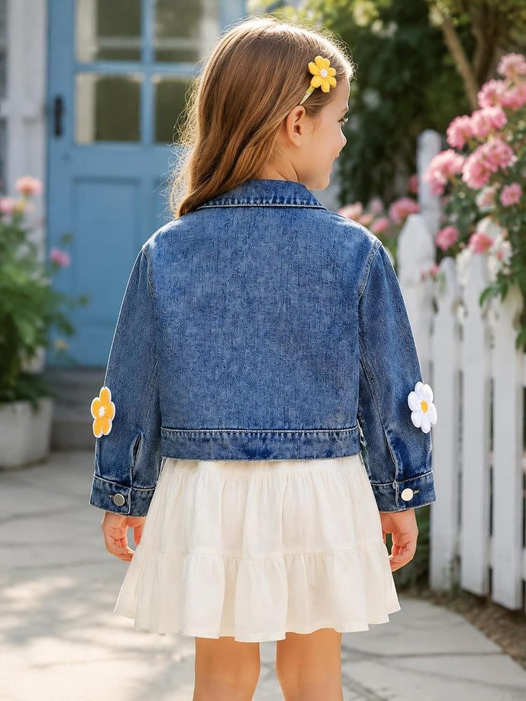 Girls Denim Jacket Cropped Jean Jacket for Toddler Kids