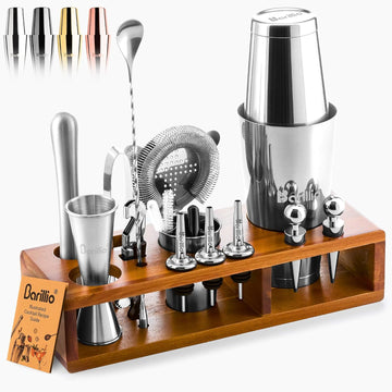 Bartender Kit - 23-Piece Stainless-Steel Cocktail Shaker Set with Premium Acacia Stand | Martini Barware Mixing Tools - Set of 23