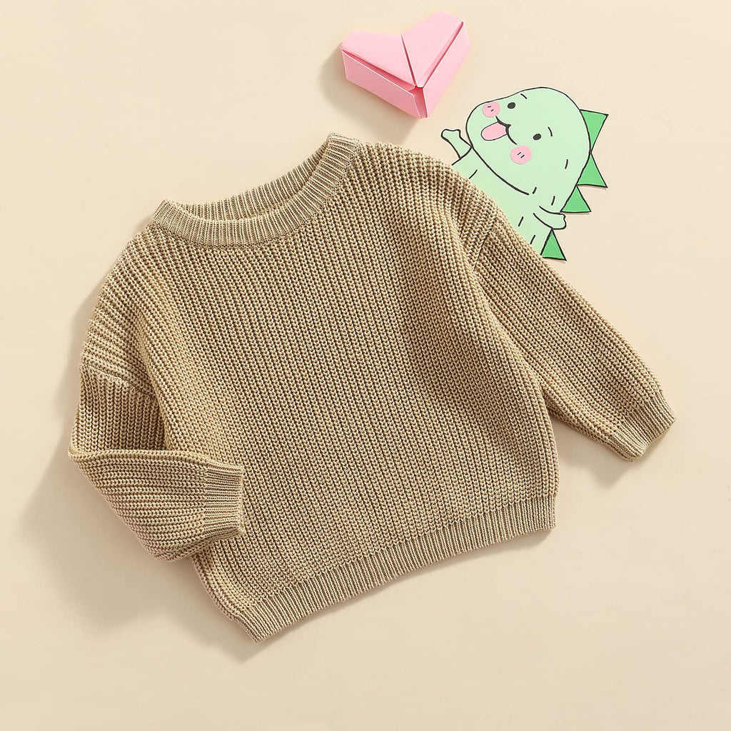Toddler Baby Girl Boy Sweater Fall Winter Long Sleeve Knit Pullover Sweatshirt Outfit Tan