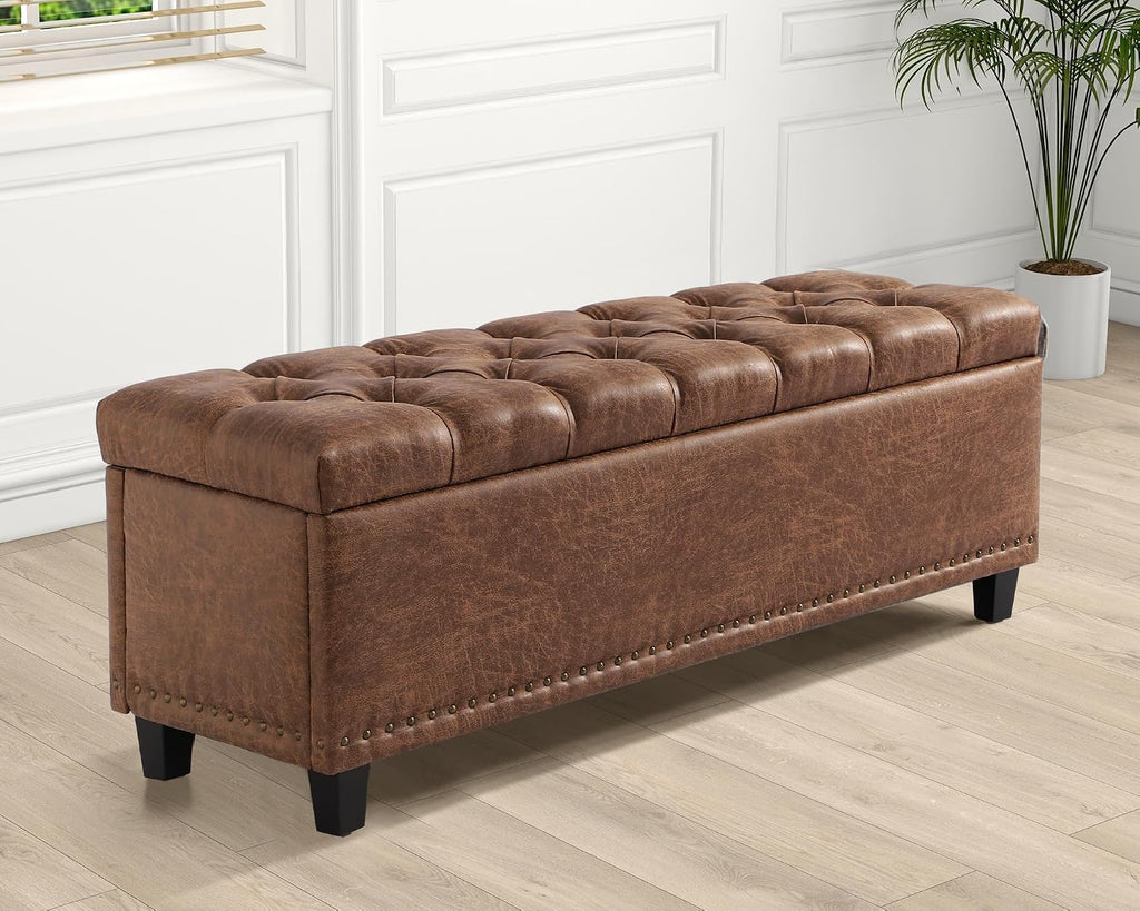 51" Ottoman Storage Benches, 30 Gallons End of Bed Storage Bench, Large Rectangular Ottoman, Button-Tufted Ottomans