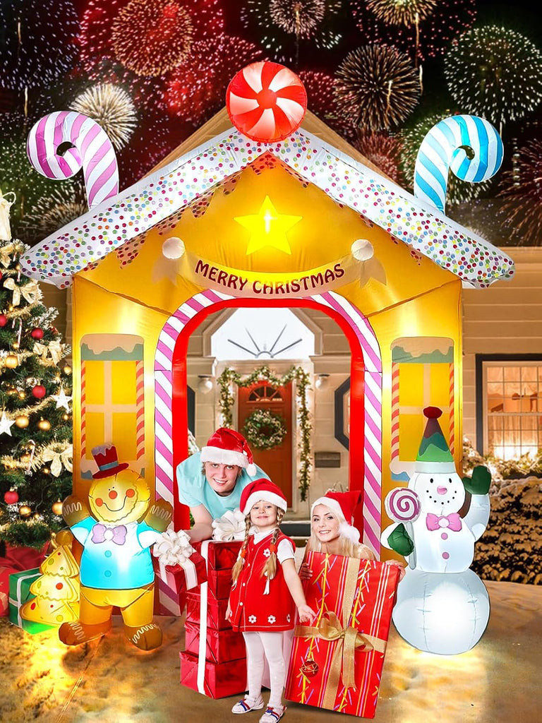 10FT Christmas Inflatables Arch for Outdoor Decoration, Xmas Gingerbread Man Snowman Blow Up Yard Decorations with