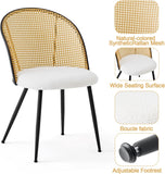 Rattan Dining Chairs Set of 4, Mid-Century Modern Upholstered Kitchen Chairs with Cane Backrest, Armless Farmhouse Dining Chairs with Metal Legs, White