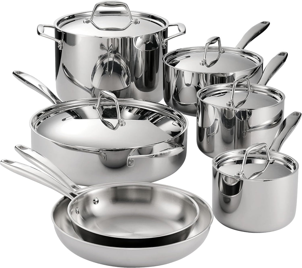Signature Tri-Ply Clad Stainless Steel 12-Pc Pots and Pans Set | Cookware Kitchen Set, Induction-Ready