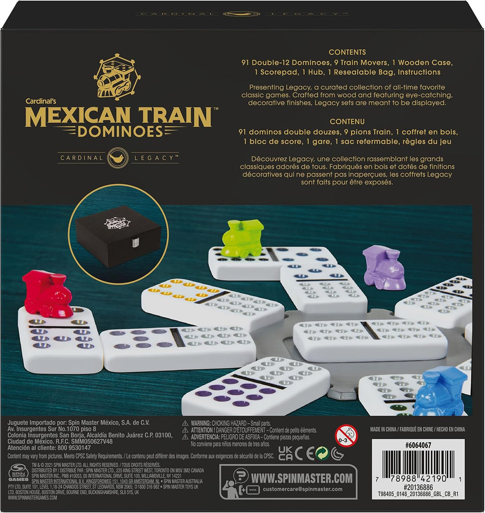 Legacy Deluxe Mexican Train Dominoes, Classic Original Board Game Set Double-12 Dominoes with Sturdy Wood Case