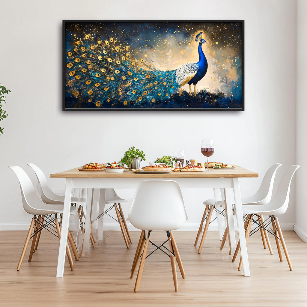 Peacock Large Wall Art Framed Gold Wall Decor Mountain Peacock Pictures Oversized Canvas Print Painting Modern Extra