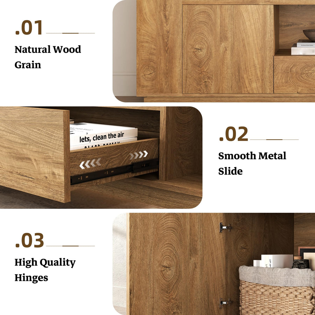 Farmhouse TV Stands 78.7-Inch, Natural Oak Brown