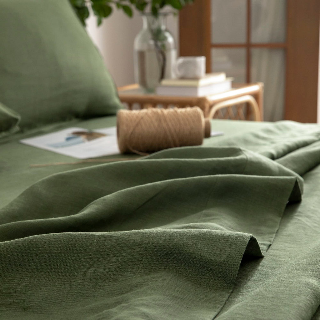 Linen Sheets Set, 100% Stonewashed French Linen Bed Sheets Deep Pocket Sheets, 4 Pieces (1 Flat Sheet, 1 Fitted