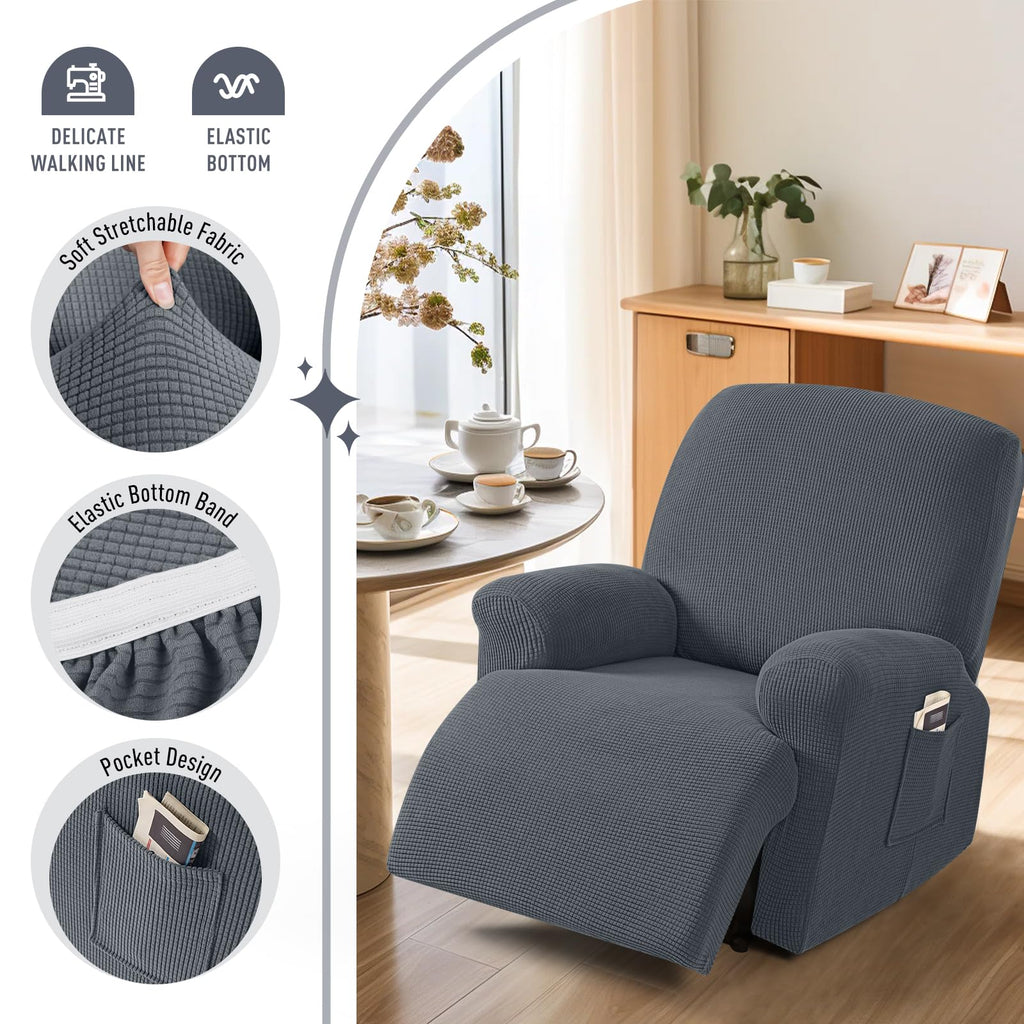 Stretch Recliner Chair Covers 4 Piece, Grey