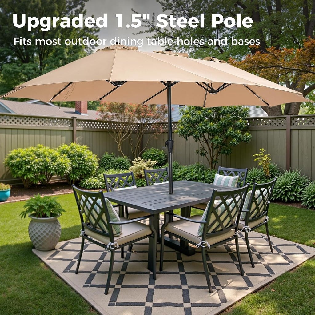 13FT Outdoor Umbrella Double sided Pool Umbrellas with Fade Resistant Canopy, Large Table Umbrella - Beige(No Base)