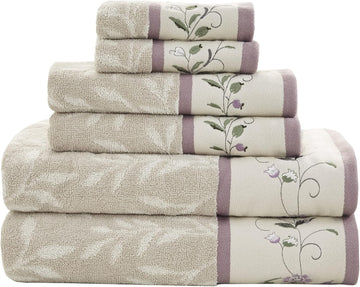 Park Serene 100% Cotton Bath Towel Set Luxurious Floral Decorative Towels Embroidered Cotton Jacquard Design Soft