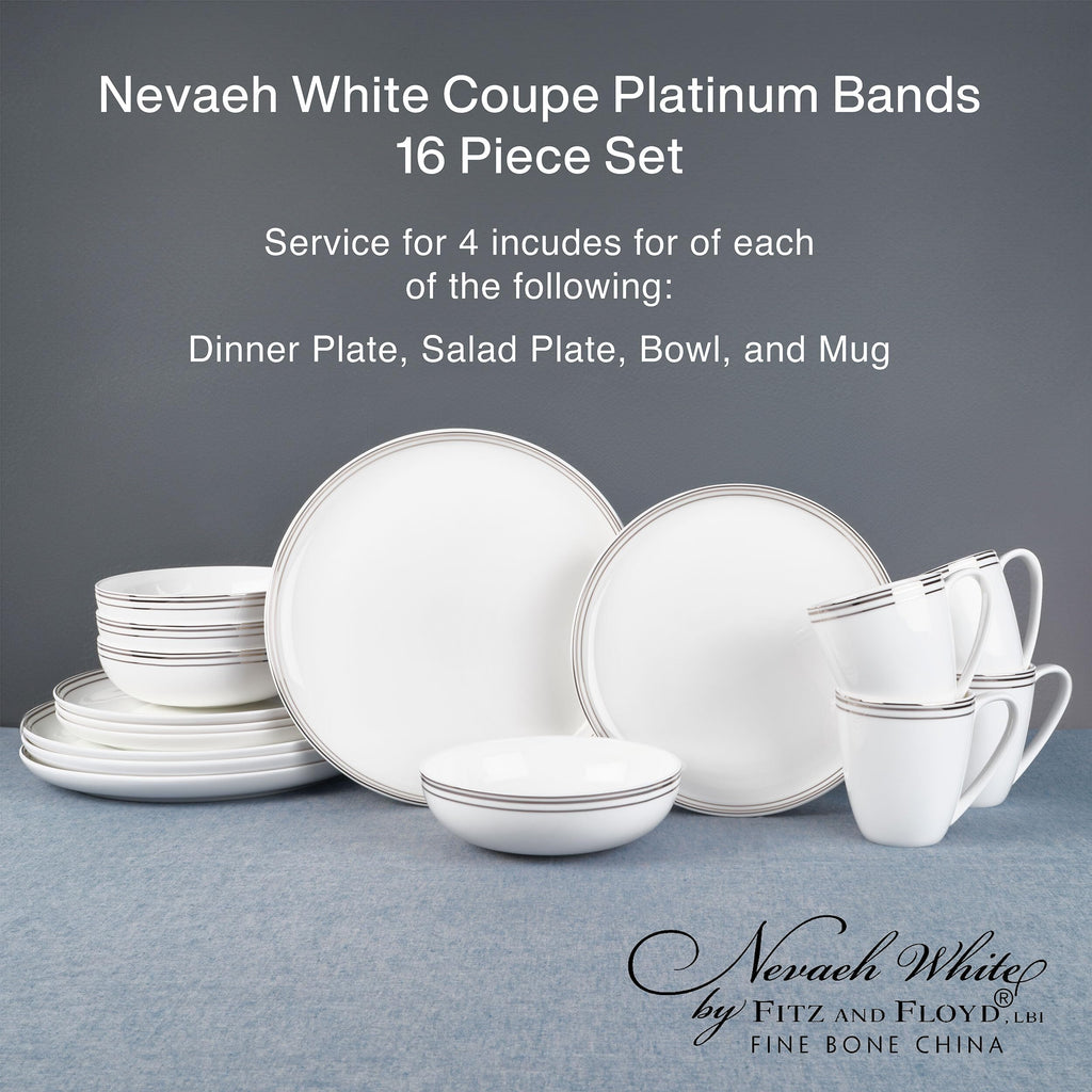 By Fitz and Floyd Nevaeh Bone China Coupe Gold Bands Dinnerware Set, Service for 4