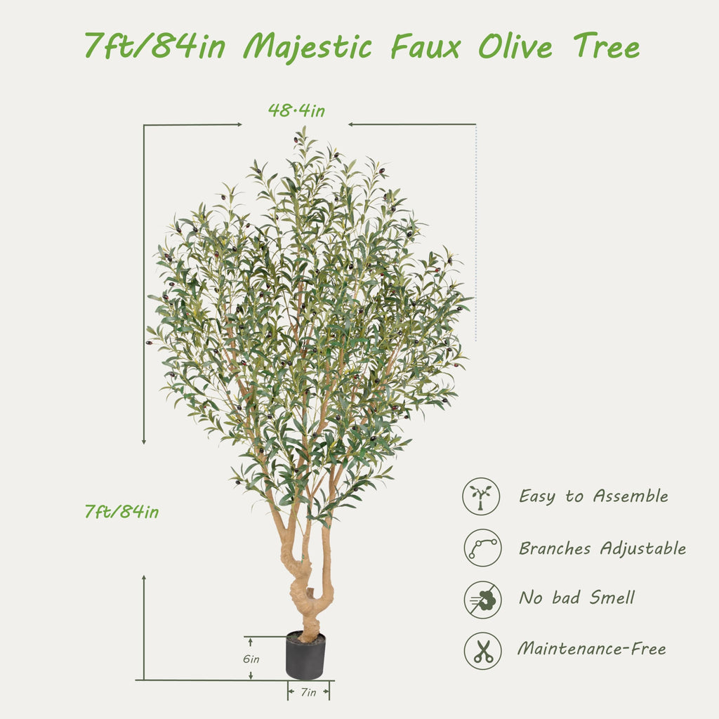 Majestic Faux Olive Tree 7 feet - Artificial Olive Tree Indoor & Outdoor with Lifelike Leaves & Textured Branches