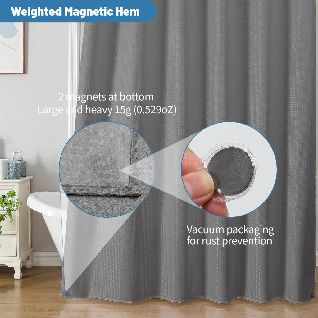 2-in-1 Waterproof Fabric Shower Curtain - No Separate Liner Needed, Hotel-Style Waffle Weave, Effortless Cleaning &