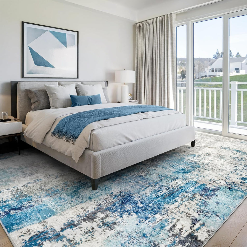 Washable Area Rug Living Room Rugs 8X10 - Neutral Modern Abstract Rugs Soft Carpet with Non Slip Backing for Under