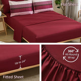 DJY Boho Comforter Set King,7 Pieces Bed in a Bag Burgundy Red Striped Bedding Sets,Patchwork Soft Microfiber Bedding
