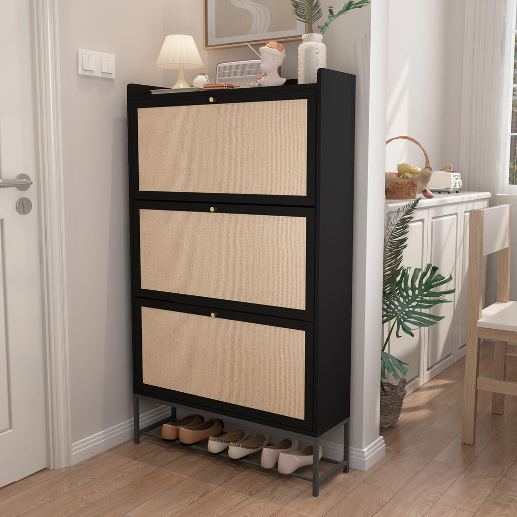 Shoe Cabinet, Shoe Cabinet Freestanding Tipping Bucket Shoe Rack Organizer with 3 Flip Drawers, Modern Entryway