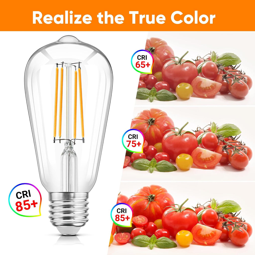 LED Filament Light Bulbs, Bright Vintage 6W LED Edison Bulbs, St58 2700K Warm Light Bulbs with CRI 85+, E26 Standard