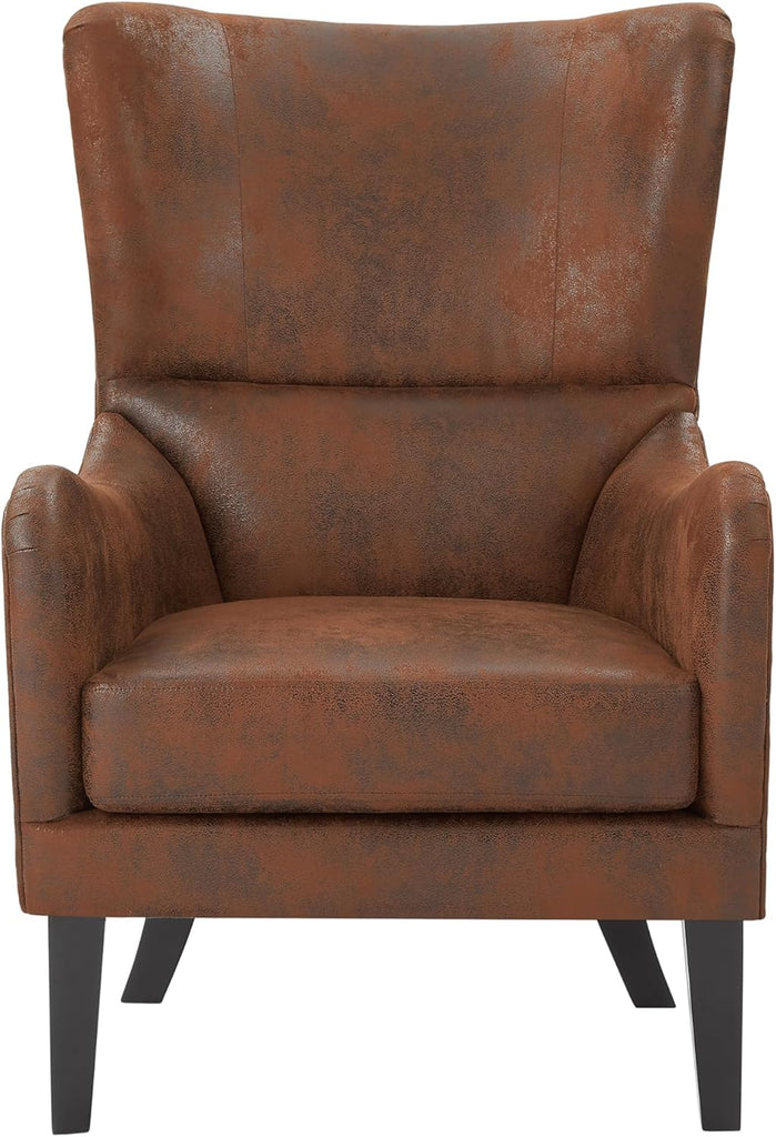 Elber Mid-Century Modern Wingback Accent Chair, Faux Suede Upholstered Club Chair with Cushion, Wooden Living Room