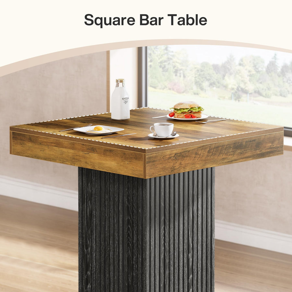 Square Bar Table, Kitchen Dining Table, Industrial Counter Height Pub Cocktail Table Home Bar Unit with Metal