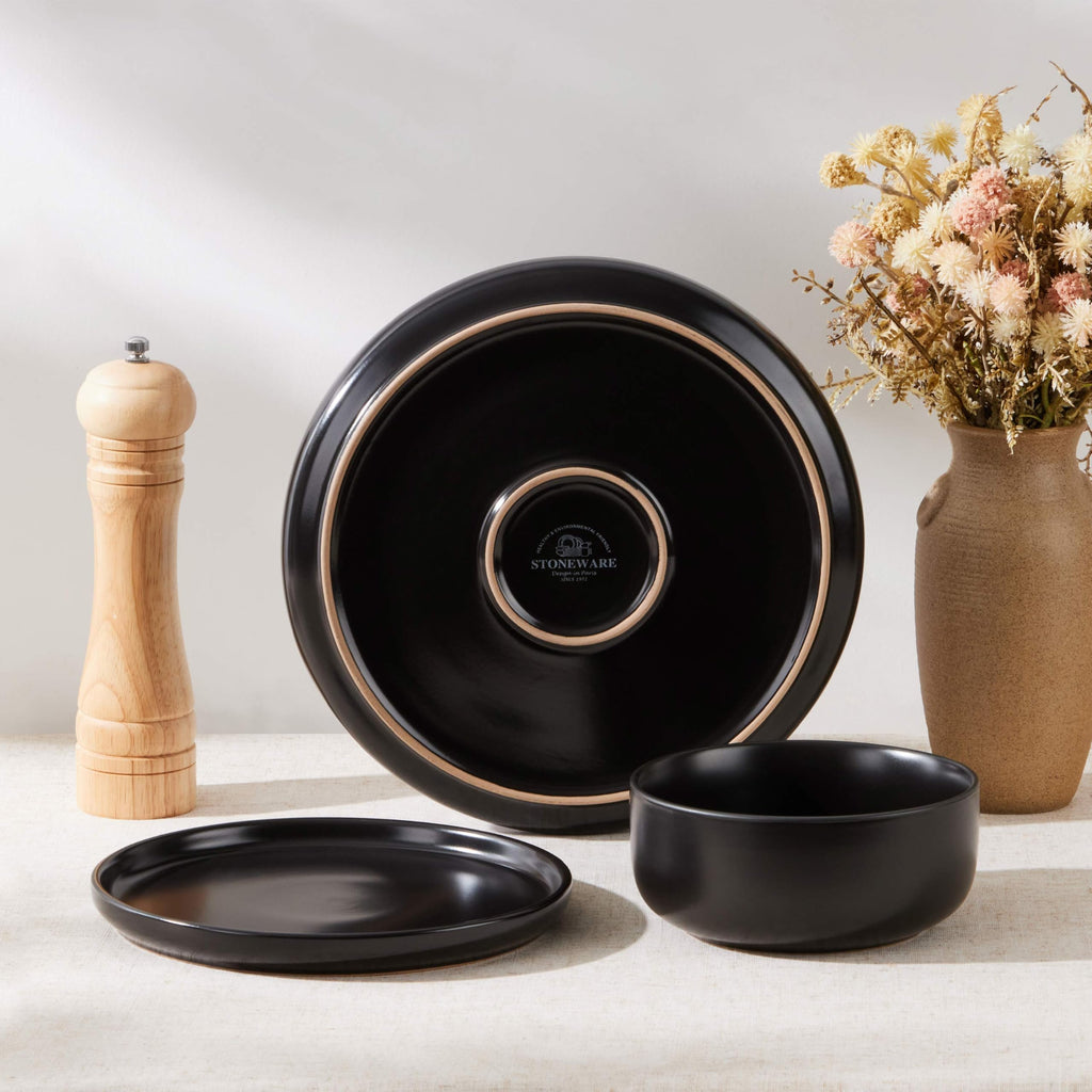 24 Pieces Stoneware Dinnerware Set Service for 8, Matte Black