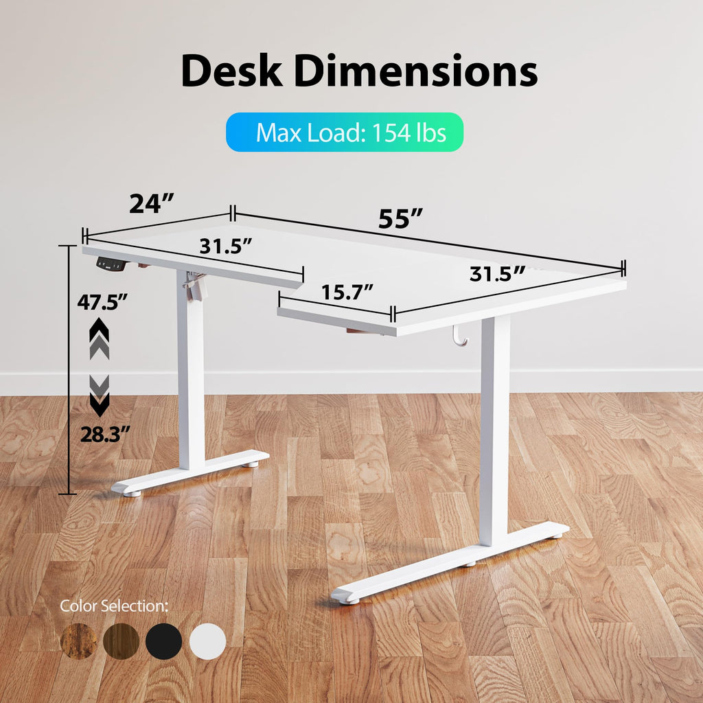 55 x 32 Inch Corner L Shaped Electric Standing Desk, White