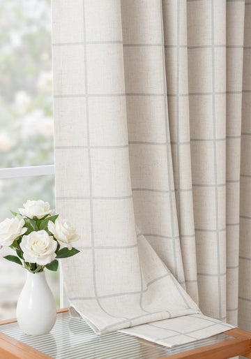 Pinch Pleated Plaid Curtains Blackout Linen Gingham Grey Curtains Checkered 95 Inches Long Double Layer 2 Panels Set