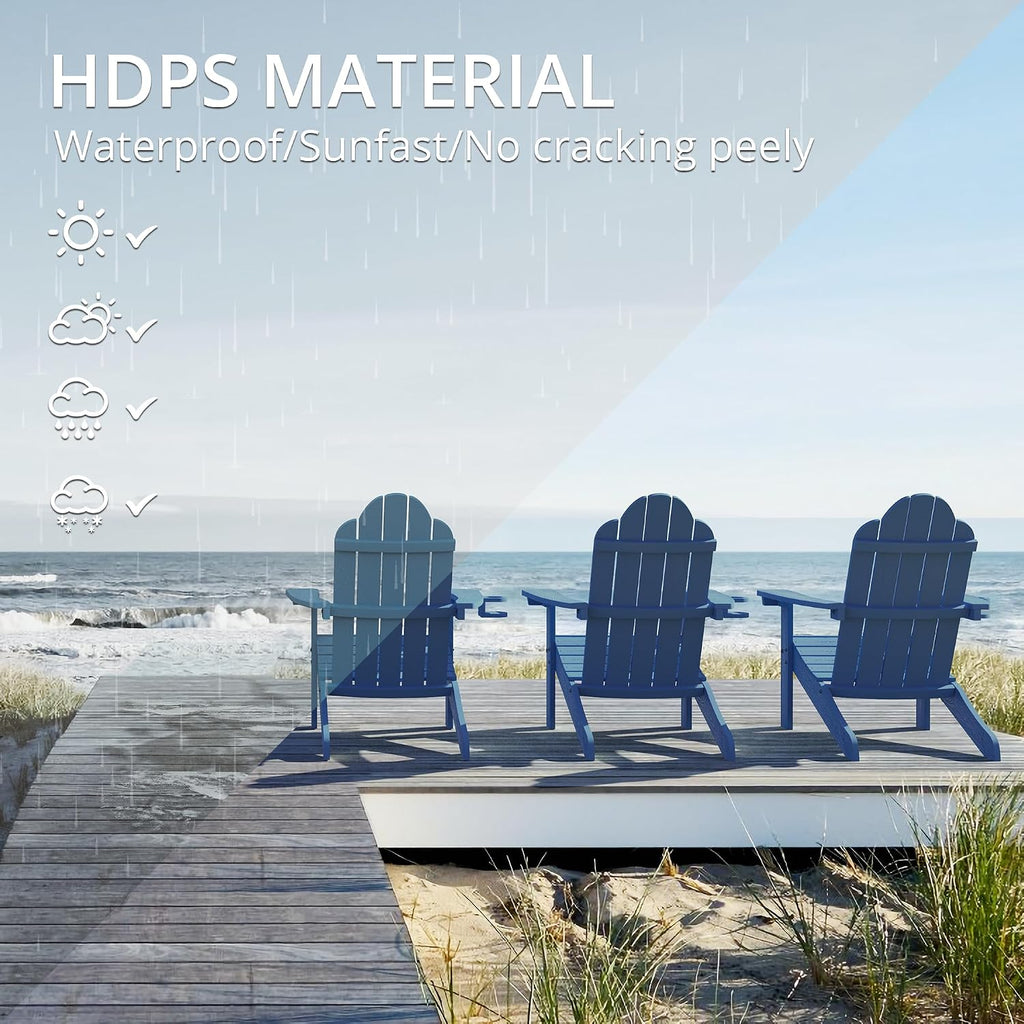 Outdoor Adirondack Chair, Cup Holder, Navy Blue | HDPS poly lumber, all-weather resistant, Low maintenance, built-in