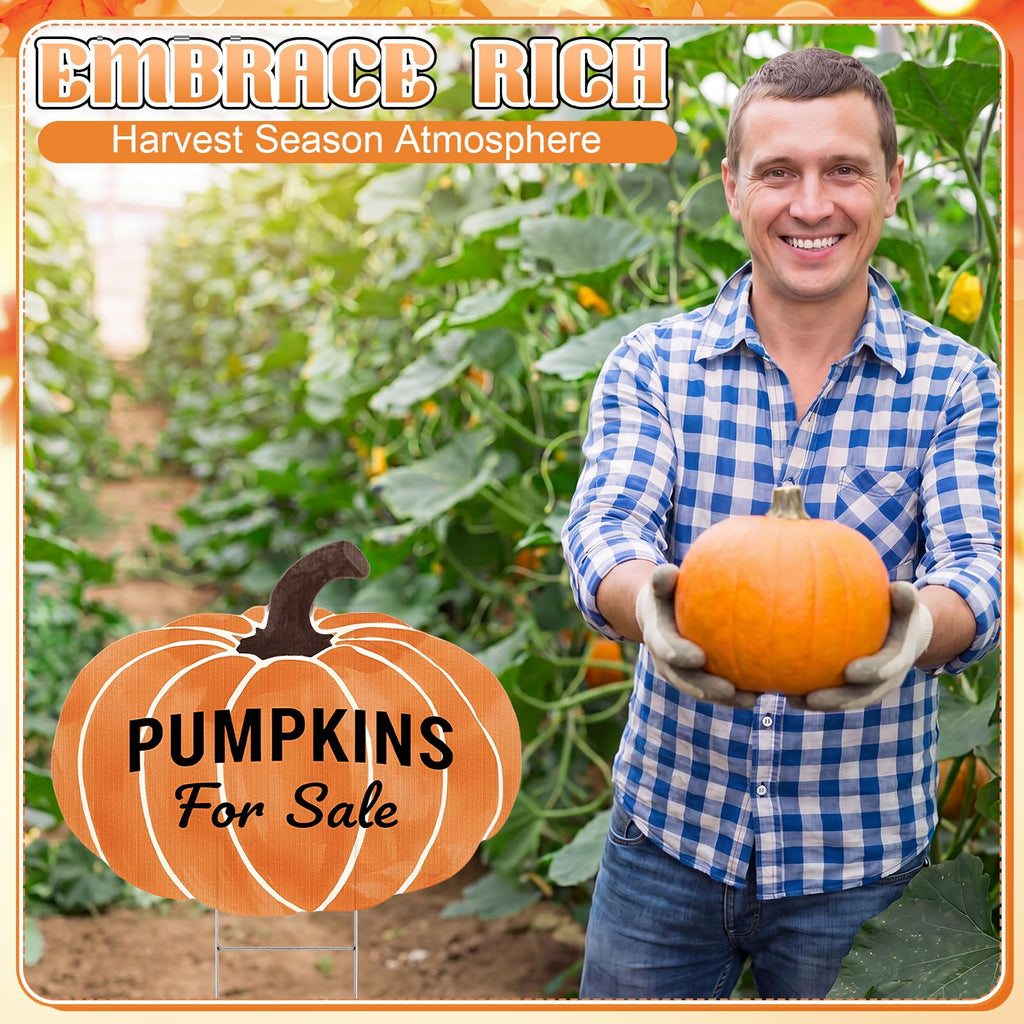 4 Pcs Fall Pumpkin Plastic Yard Sign, 15.7 x 13 in Garden Stakes