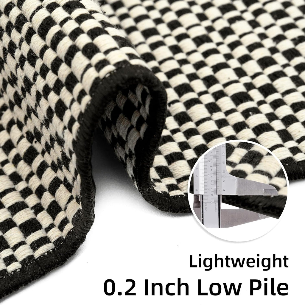 Checkered Runners 2'6''x8 Long Washable Runner Rug with Tassels Cotton Woven Entryway Rugs Checkerboard Indoor Carpet
