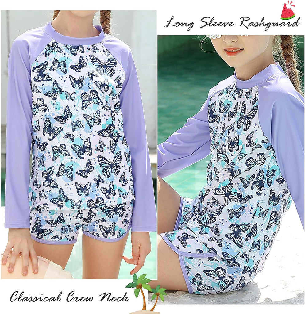 Girls Rash Guard Two Pieces Long Sleeve Swimsuit Sets