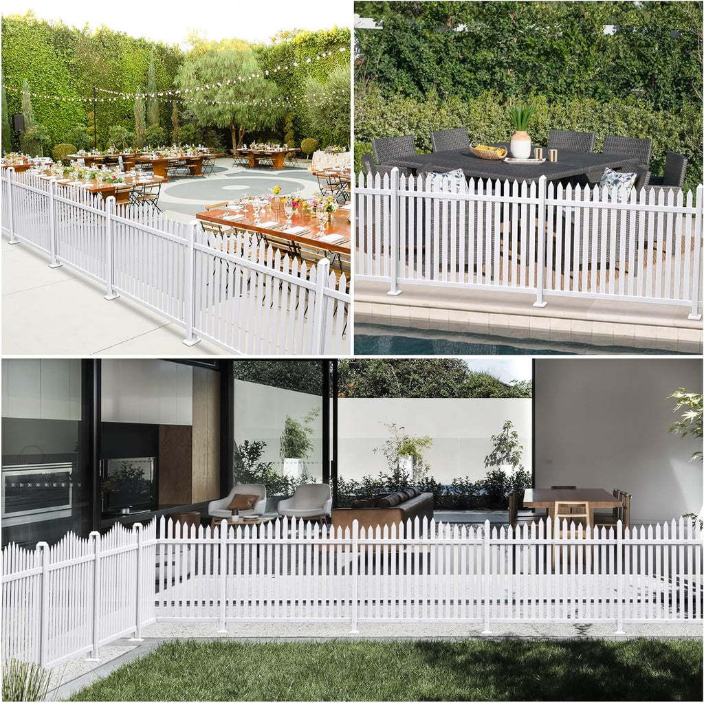 2 Sets 36" H x 84" L Vinyl White Picket Fence Panels No Ground Spike Decorative Fencing for Pool Garden Backyard