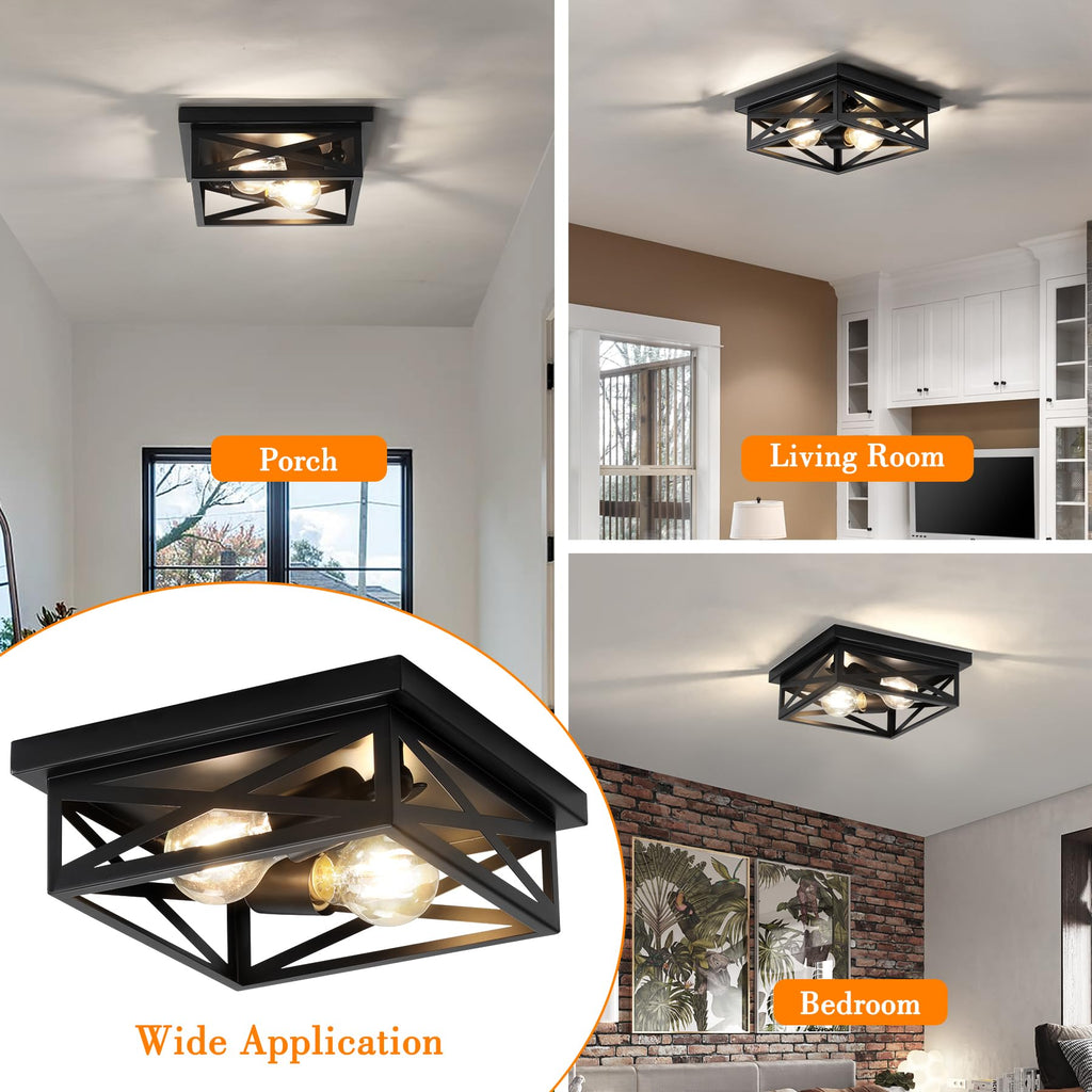 2Pack Vintage Farmhouse Flush Mount Ceiling Light Fixtures, 2-Light Hallway Kitchen Ceiling Light, Industrial