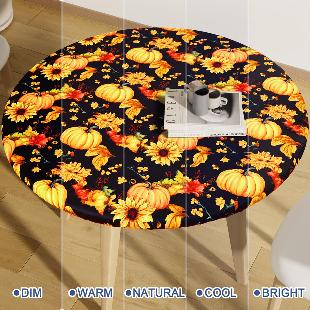 Round Spandex Thanksgiving Fitted Tablecloth for 57"-68" Tables