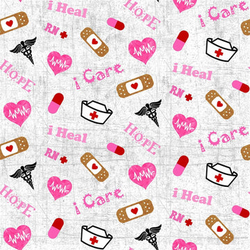 Nurse Cotton Fabric-100% Cotton Fabric with Cute Nurse and Care Print