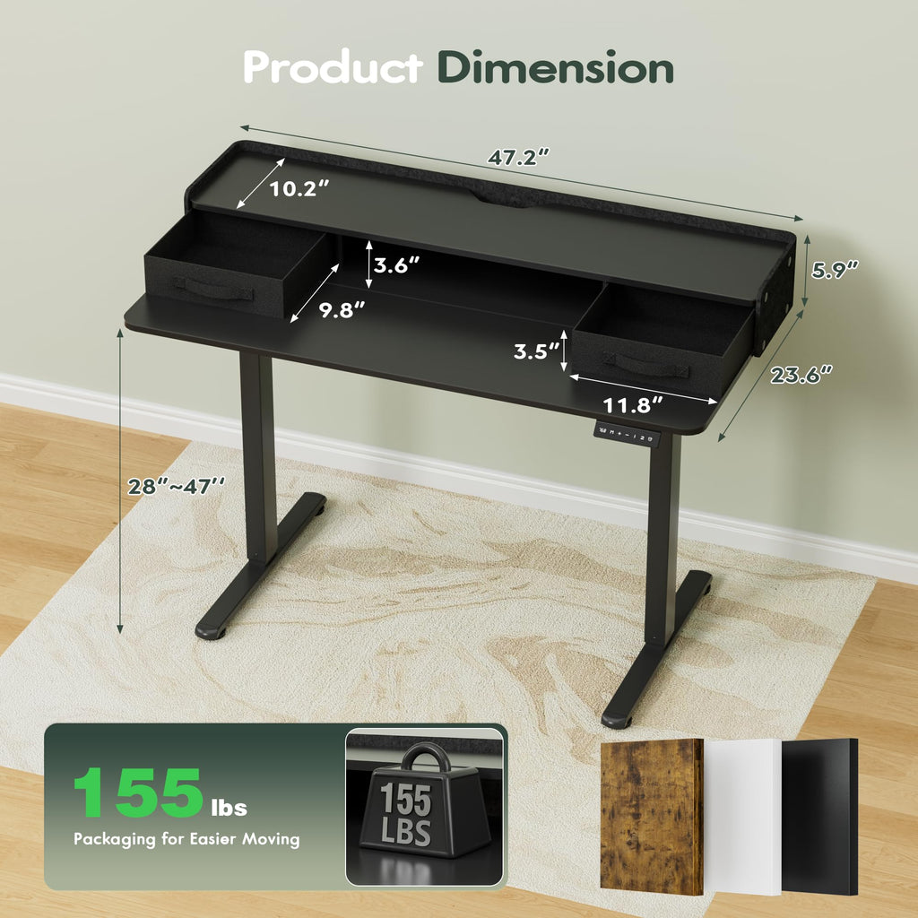 Electric Standing Desk with 2 Drawers, Adjustable Height Computer Desk with Monitor Shelf Sit Stand Table with Splice