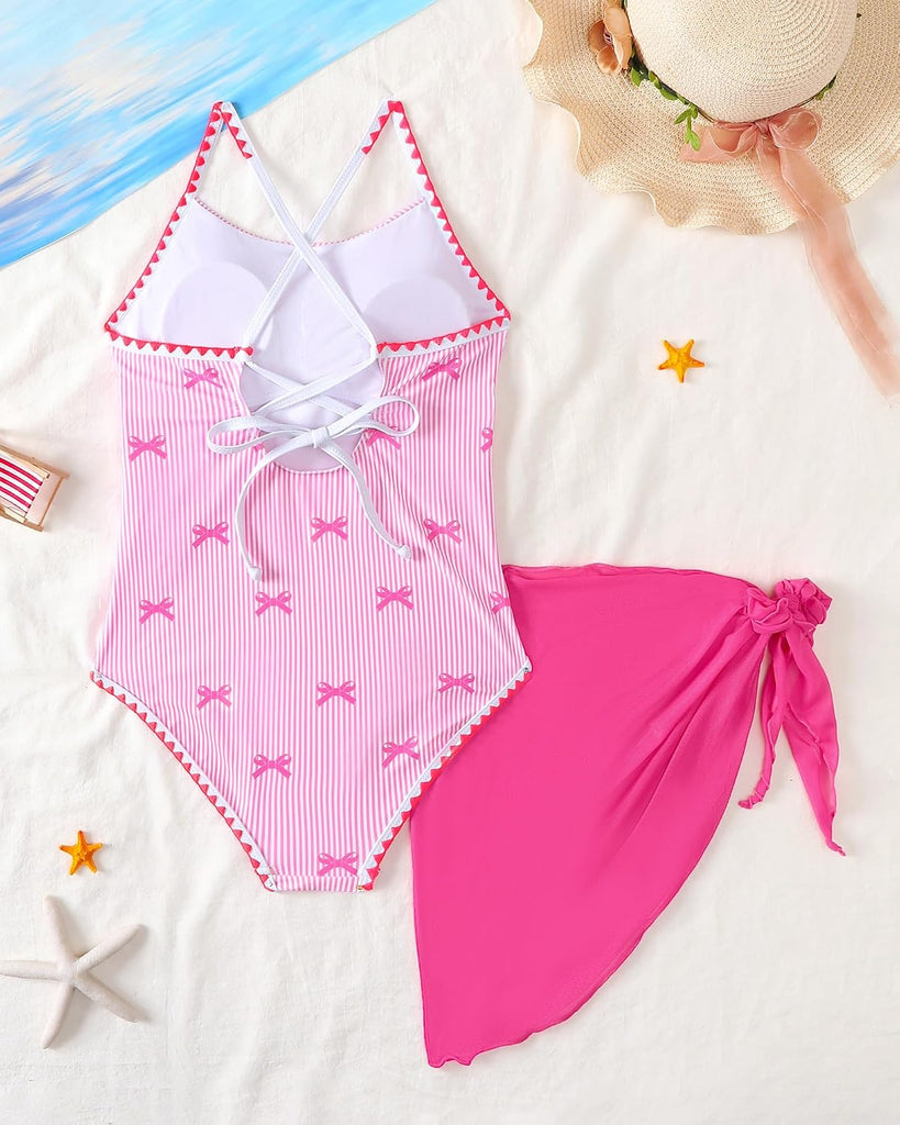 Girls Swimsuit One-Piece Bathing Suit with Cover Up Skirt