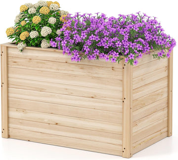 Wood Raised Garden Bed, 40"x25"x26" Elevated Planter Box w/Open-Ended Base for Deep-Rooted Plant Vegetable Fruit