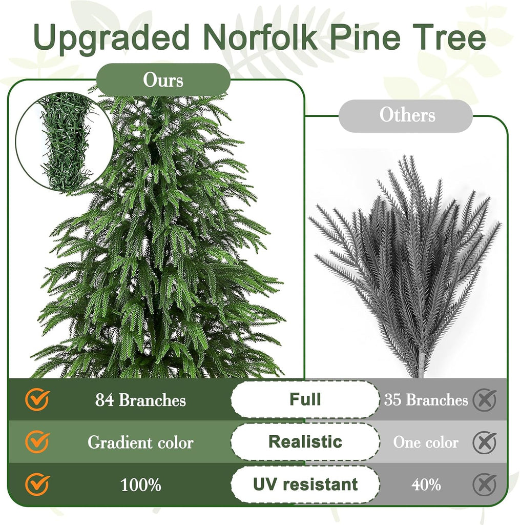 Artificial Norfolk Pine Tree, 3 ft Realistic Christmas Tree, Fake Potted Plants for Front Porch Outdoor Indoor Garden