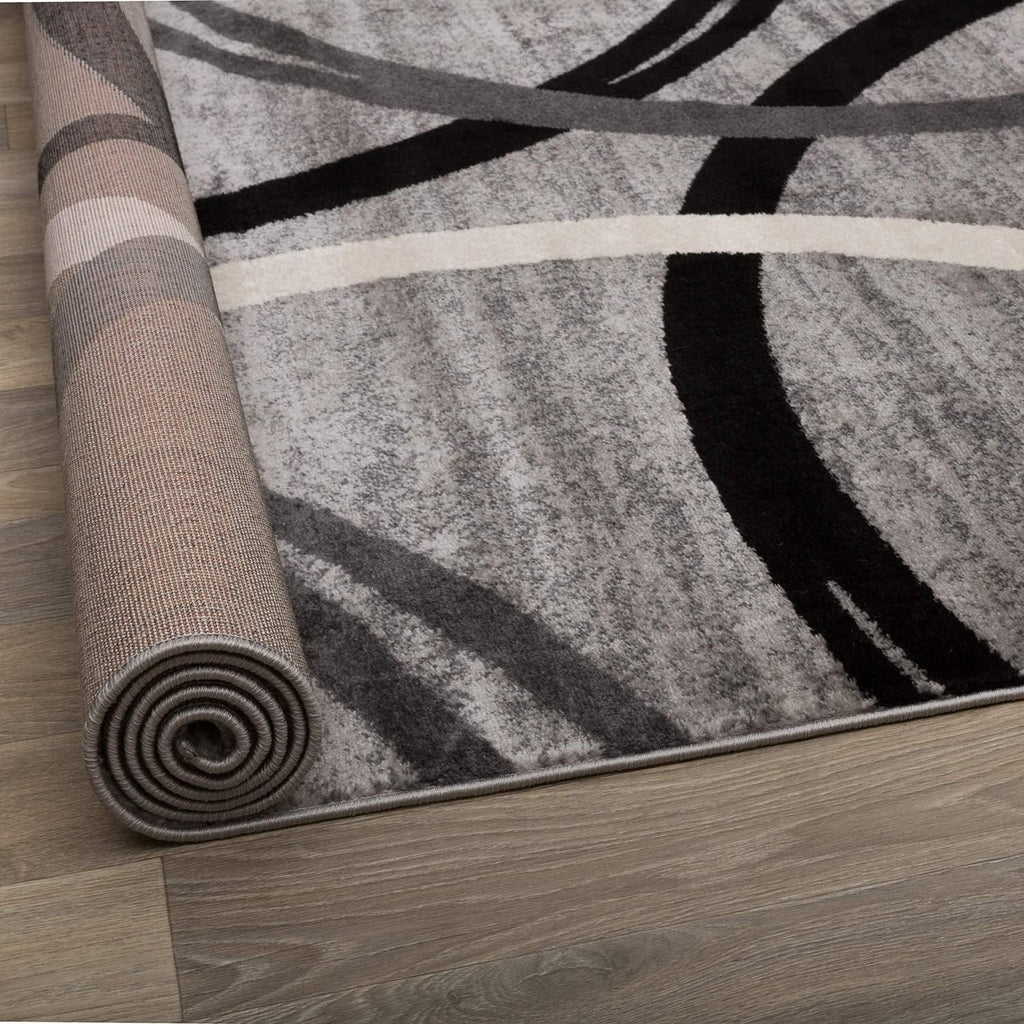 Wavy Circles Design Area Rug, Fade-Resistant Carpet for Living Room, Dining Room, or Bedroom, Gray, 5'3" x 7'3"