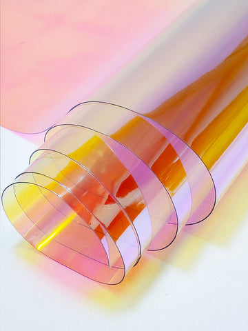 Holographic Transparent Iridescent Plastic Vinyl Fabric 54" Wide Sold By The Yard (30 Gauge Pink)