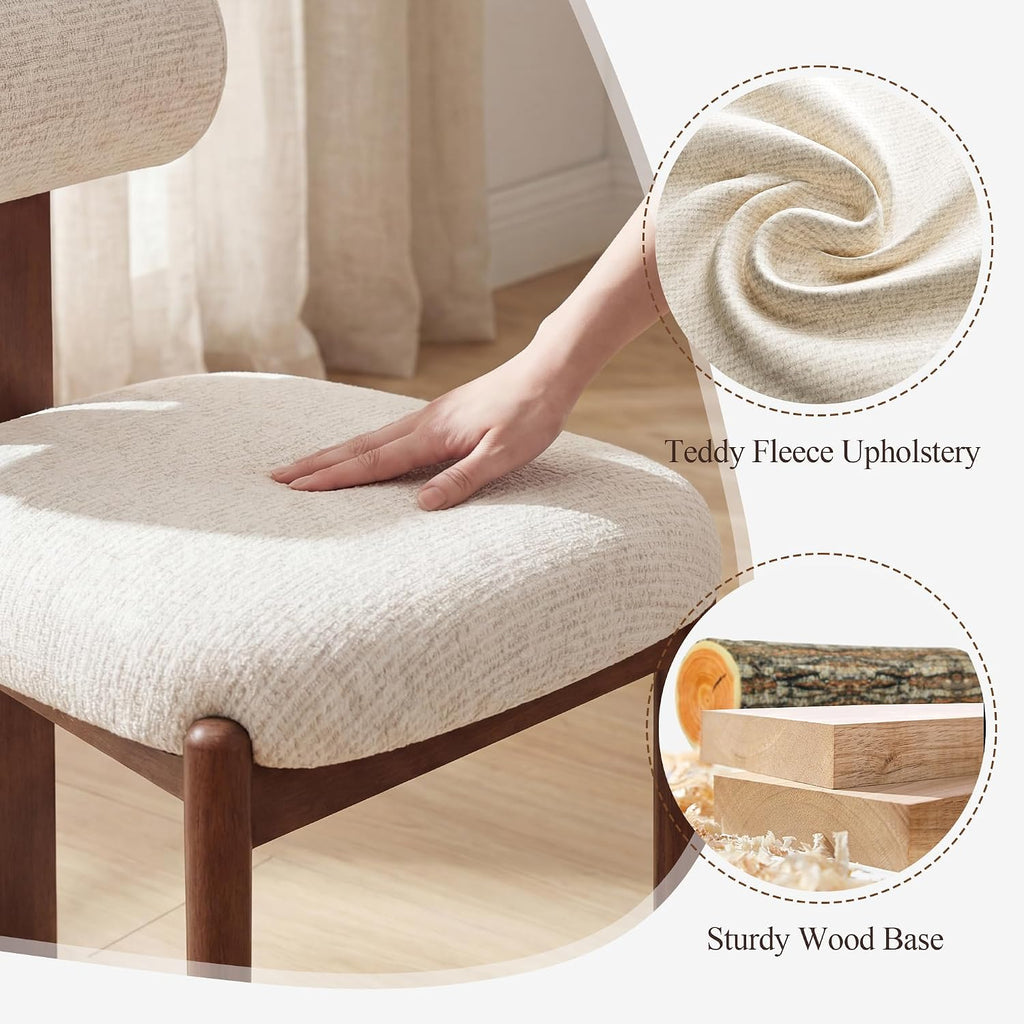 Modern Wooden Dining Chairs Set of 4, Upholstered Fabric Kitchen Chairs with Sculptural Backrest, Mid-Century