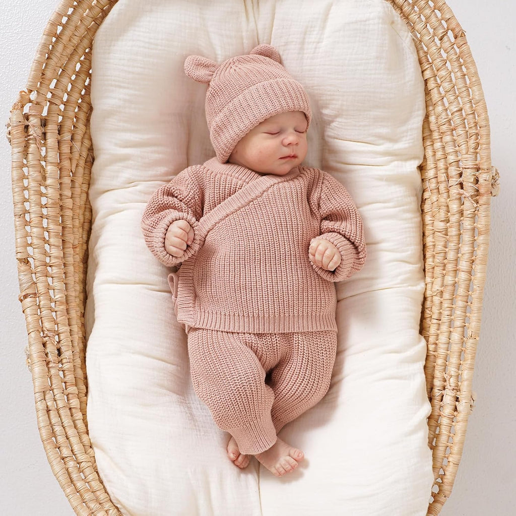 Baby Cotton Knit Set with Hat, Sweater and Pants, Coming Home Outfit