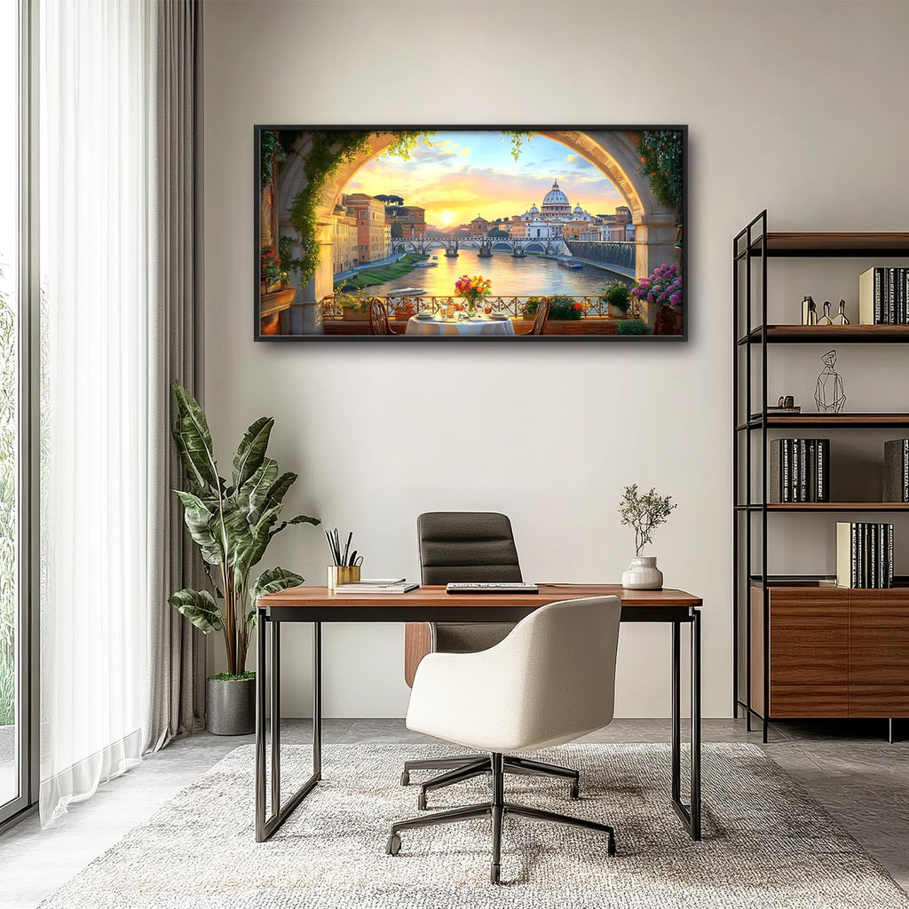 Tiber River in Rome Italy Large Wall Framed Wall Decor, Cityscape Pictures Oversized Canvas Print Painting Modern
