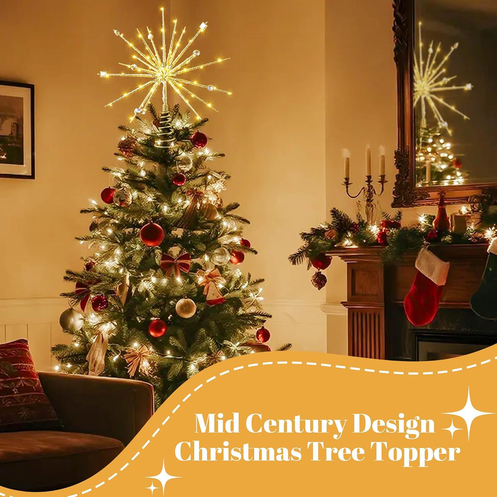 Starburst Christmas Tree Topper Lighted, Battery Operated, Gold