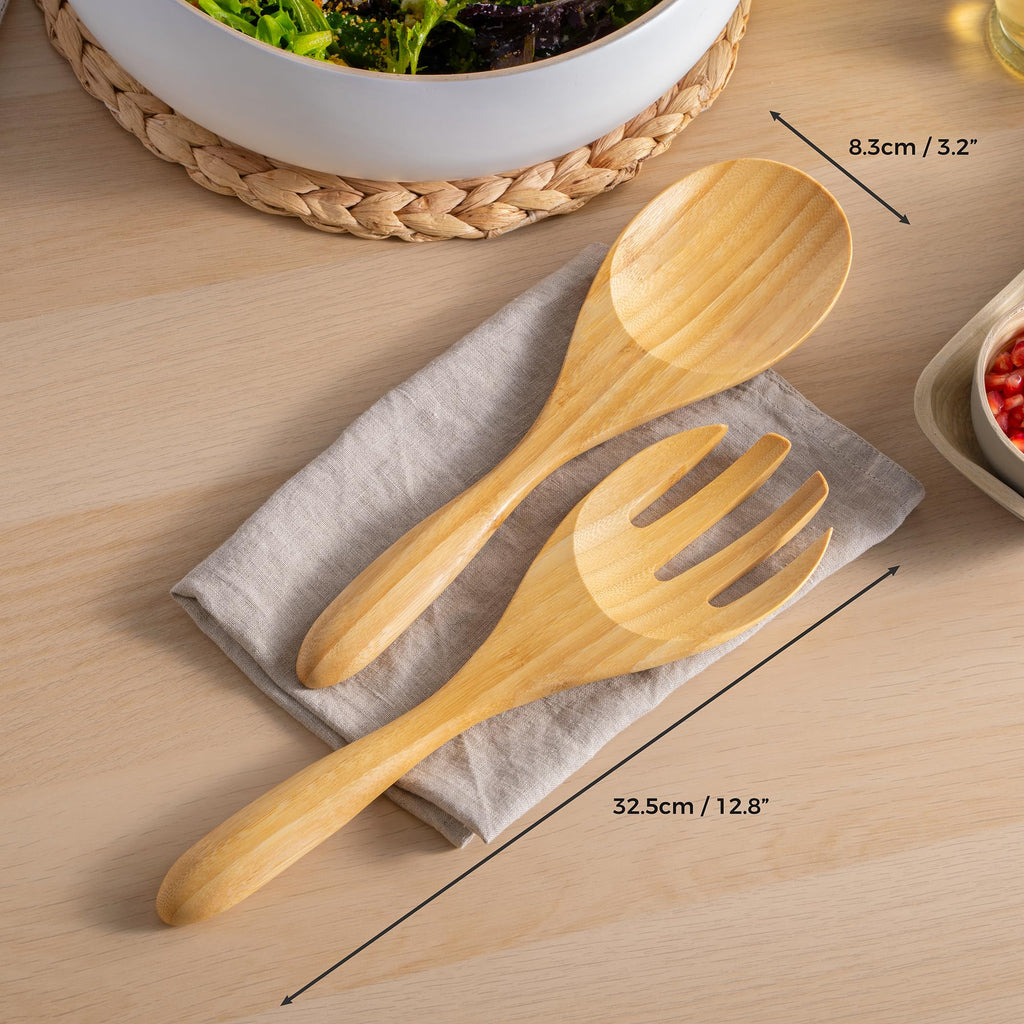 12" Extra Large Bamboo Salad Servers - Wooden Salad Serving Spoons - Eco Friendly Salad Tossing Utensils - Giant