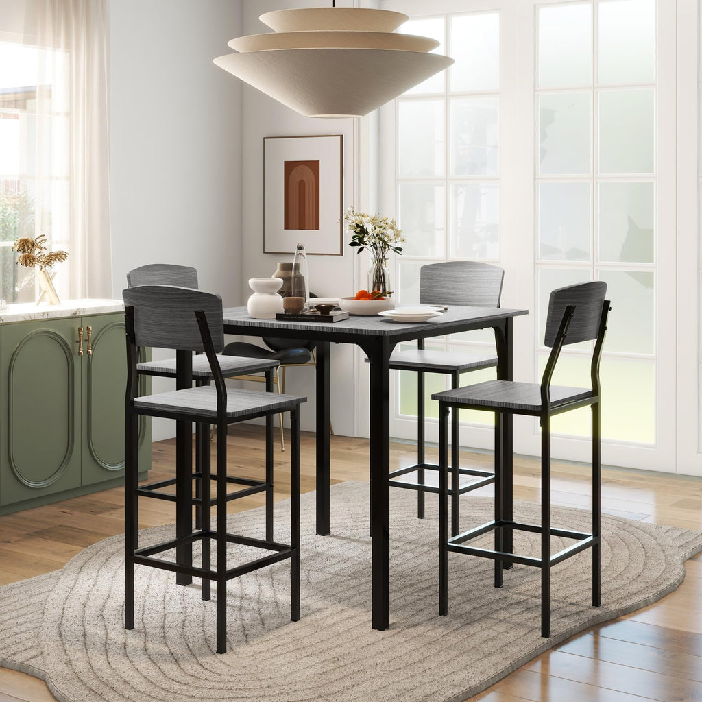 5-Piece Counter Height Bar Table Square Dining Set for 4 Gray