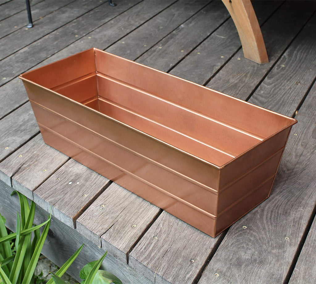 Copper Plated Flower Box, Medium Window Flowerbox Planter