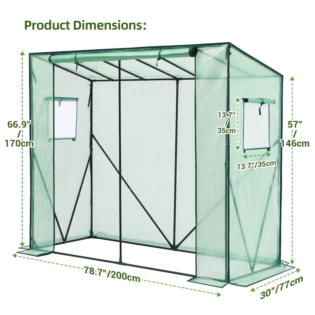 Lean to Greenhouse for Outdoors: Portable Tomato Green House Heavy Duty with Roll-Up Zippered Door, Tall Plastic